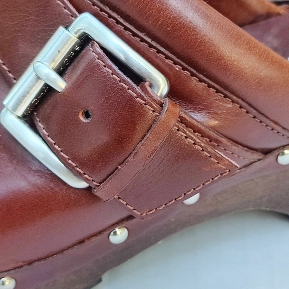 Michael Kors Brown Soft Leather Cross Strap  Buckle Women's Clogs Size 9M - Picture 5 of 8